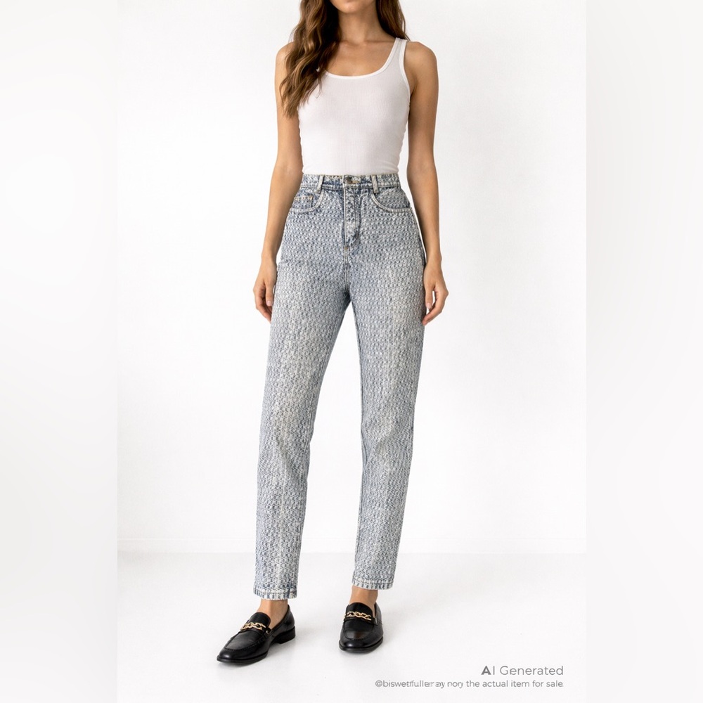 Kansas Vintage 30 (Fits XXS / US 0–2) Blue & White Textured Slim Jeans